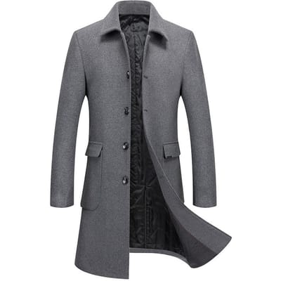 Herfst en Winter Middellange Wolle Jas, Modieuze Opstaande Kraag, Katoenen en Verdikte Jas, Mannen Vaders Kleding 4XL gray