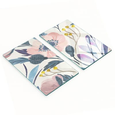 Multifunctionele decoratieve glazen borden met retro klaprozenprint 2x30x52 cm