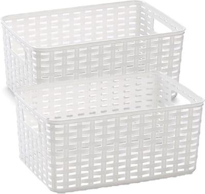 Plasticforte Opbergmand - 3x stuks - Kastmand - rotan kunststof - wit - 6 Liter - 19 x 29 x 13 cm