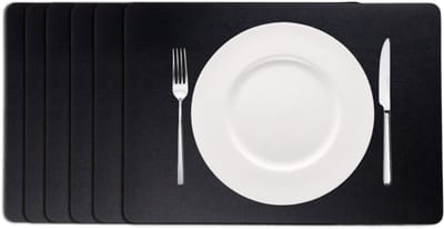 Cookinglife Placemats - Set van 6 - Rechthoekig - Dubbelzijdig - Vegan Lederlook Onderleggers - Zwart - 46 x 33 cm