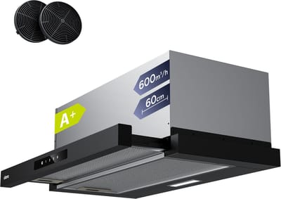 CIARRA VM6909AB - Vlakscherm inbouwafzuigkap 60cm Onderbouwafzuigkap A+ 606 m³/u - SensorTouch Bediening - Recirculatie met Koolstoffilter & Luchtafvoer - Zwart