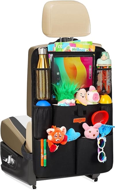 Autoorganisator Autostoel Organizer 4e generatie Verbeterde Car Organizer Achterbank voor maximaal 10,5 tablet, 9 zakken, Kids Toy Storage, Waterbestendig Achterbank Protector (Zwart, 1 PC)