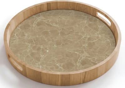 Dienblad rond 40x40 cm - Schootdienblad hout - Beige - Marmer - Witte aders - Borrelplank rechthoek - Plateau houten dienbladen