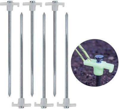Lichtgevende Stalen Tentharing – 23cm – 6 Stuks | Glow in The Dark Camping Tentspijkers | Tentharingen voor Kamperen en Outdoor