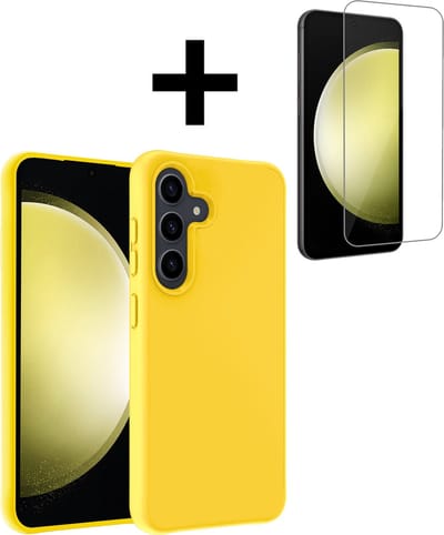 Hoesje - Met Screenprotector - Geschikt voor Samsung Galaxy S23 FE - Sterk & Shockproof - Back Cover - Siliconen Case - Telefoon Hoes - Telefoonhoesjes - Geel