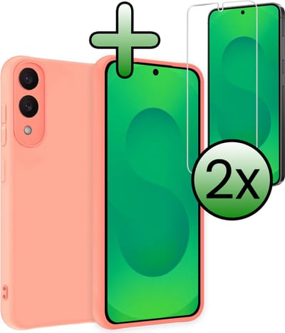 Hoesje Met 2x Screenprotector - Geschikt voor Samsung Galaxy S25 Edge - Sterk & Shockproof - Back Cover - Siliconen Case - Telefoon Hoes - Lichtroze