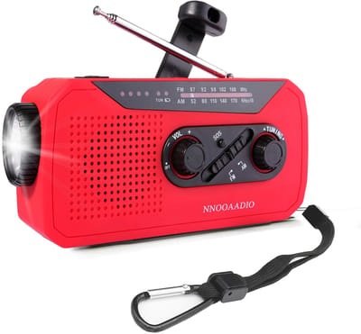 Noodradio - Solar Opwindbaar - 2000mAh - Noodpakket - Draagbare Survival Radio - Solar powerbank - Zaklamp Oplaadbaar - Rood