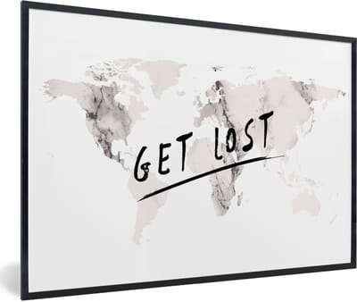 Poster in lijst - Fotolijst 90x60 cm - Posters - Wereldkaart - Marmer - Quote - Posterlijst zwart - Decoratie - Wanddecoratie woonkamer - Muurdecoratie slaapkamer