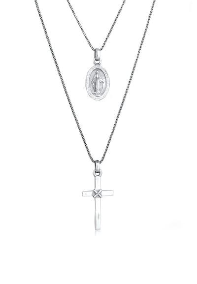 KUZZOI - Halsketting - Kuzzoi Ketting Mannen Mariabeeld Kruis Hanger Koordketting 925 Sterling Zilver Festival 55 cm - Heren