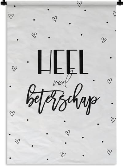 Wandkleed - Wanddoek - Beterschap - Quote - Stippen - Hartjes - 120x180 cm - Wandtapijt