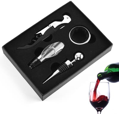 4 Delige Wijnset - Kurkentrekker en meer - Wijn accessoires - Wijn tool set – Opener - Wijnopener – Flessenopener - LOUZIR