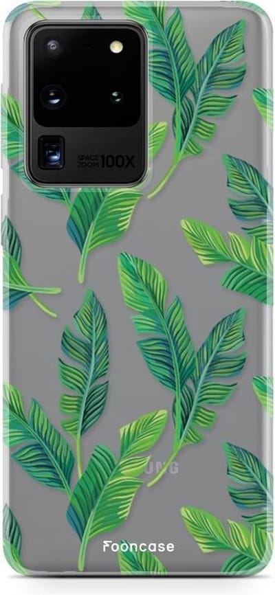 Fooncase Hoesje Geschikt voor Samsung Galaxy S20 Ultra - Shockproof Case - Back Cover / Soft Case - Banana leaves / Bananen bladeren