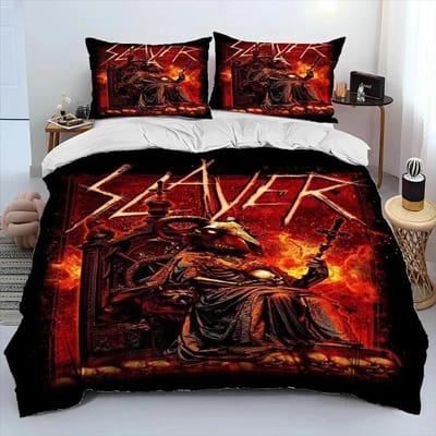 Slayer Heavy Metal Band Muziek Dekbedovertrek Beddengoedset, Dekbedovertrek Bedset Quiltovertrek Kussensloop, King Queen Size Beddengoedset Kinderen 70x133cm 2pcs