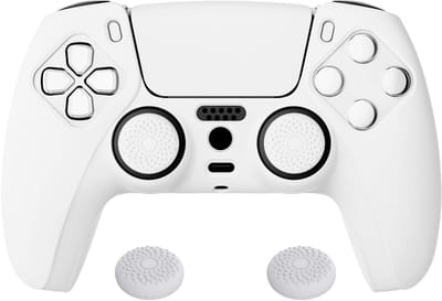 Allecto - Antislip Siliconen Hoes voor PS5 Controller - Zachte Rubberen Beschermhoes - Wit - Duimgreepdoppen - Grip en Bescherming - Geschikt voor ..