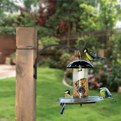 2 stuks 30,5 cm hangende plantenbeugel, metalen mandhaken voor buiten om op te hangen Heavy Duty/Vogelvoederhanger/lantaarns/windgong (zwart)