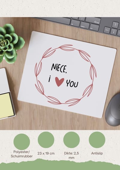 Akyol - niece i love you Muismat - Nicht - de liefste nicht - verjaardagscadeau - verjaardag - cadeau - cadeautje voor nicht - nicht artikelen - kado - geschenk - gift - 23 bij 19 cm