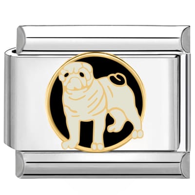 Quiges - Schakel - Bedel - 9mm - charms - Pugs - Hond Mopshondjes - Geschikt voor - armband - Schakelarmband - italy bedels armband