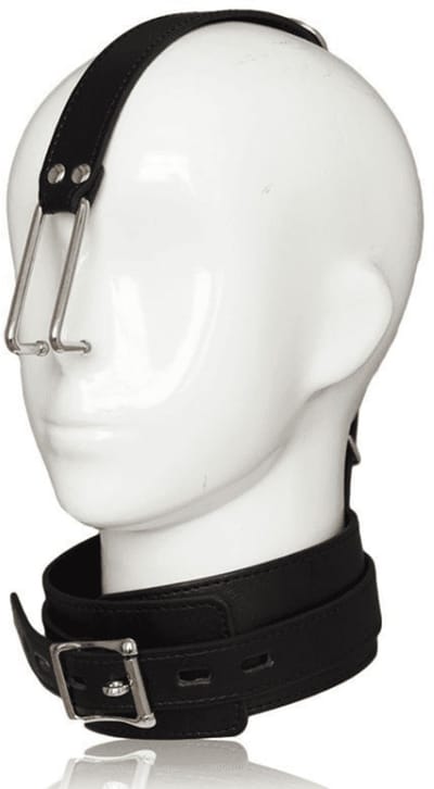 Adultshop - luxe collar met neushaken - Brede Zwarte PU Leder Halsband en Verstelbare Metalen Neushaak | Totale Hoofdcontrole