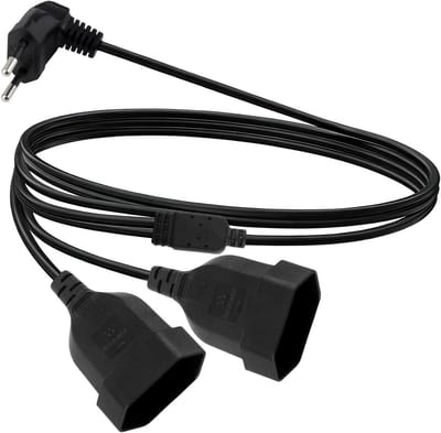 Verlengkabel met platte stekker, 2 m, 90 graden, ideaal voor tv, pc-monitor en projector, 250 V / 2,5 A, perfect voor thuis en op kantoor, zwart