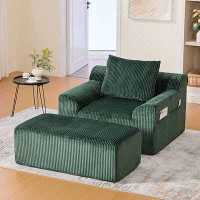 Oversized Zitbank Stoel - Leesstoel Voetensteun - Ontspannen Zitten - Geen Montage Vereist - Extra Groot - Emerald