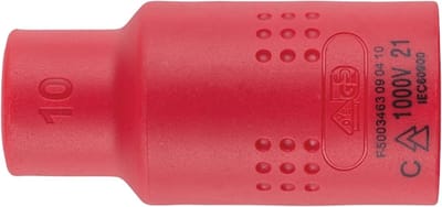 Wurth - VDE dopsleutel, 1C isolatie 1/2 inch zeskant - Geïsoleerde VDE-dopsleutel 1/2 inch Metrisch, zeskant, kort x 1 st Soort aandrijving Binnenvierkant Sleutelwijdte 10 mm
