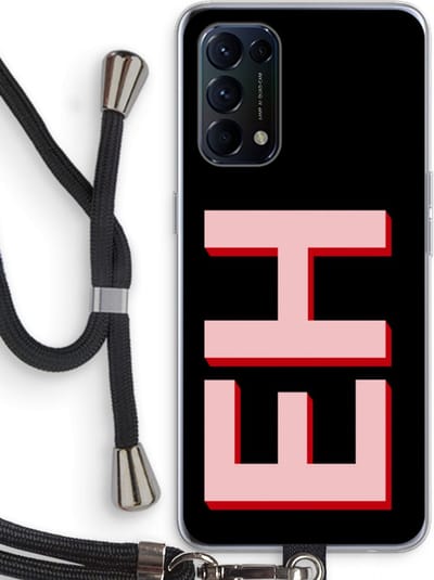 Gepersonaliseerd - Case Company® - Hoesje met koord geschikt voor Oppo Find X3 Lite hoesje met Koord - Monogram - Telefoonhoesje met Zwart Koord - Bescherming aan alle Kanten en Over de Schermrand