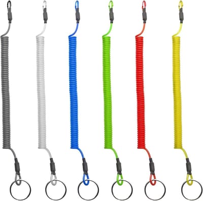 Set van 6 Sleutelhangers met Carabiner en Retractable Fishing Line voor Boot, Kajak, Kamperen en Jagen
