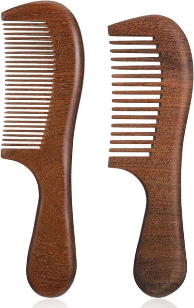 Houten kam voor natuurlijk haar, 2 stuks sandelhout haarkammen voor krullen en lang haar, ideaal voor dames en heren