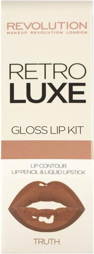 Makeup Revolution - Retro Luxe Kits Gloss - Truth - Complete Lip Set - Lipgloss & Lipliner - Nude - Bruin