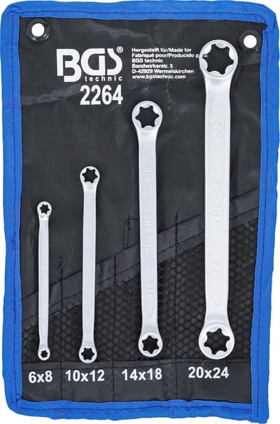 Ringsleutelset met E-profiel koppen 4-dlg – E6 x E8 tot E20 x E24
