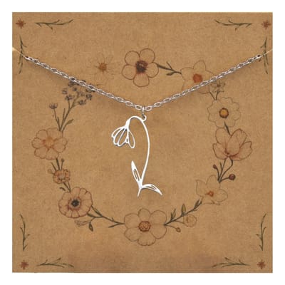 Bixorp Geboortebloem Ketting Januari / Sneeuwklokje - Zilverkleurige Roestvrij Staal - Bloem Cadeau voor Dames & Meisjes