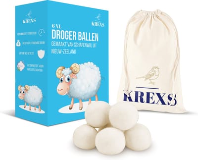 Krexs Drogerballen – Wasballen – Wasbollen Voor Wasmachine – Wasdrogerballen – Droogballen – Wol – 6 Stuks