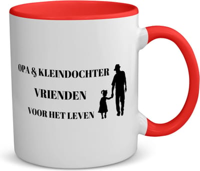Akyol - opa en kleindochter vrienden voor het leven koffiemok - theemok - rood - Vriend - opa/kleindochter - opa cadeautjes - cadeau - kado - geschenk - kleindochter verjaardag - kleindochter artikelen - 350 ML inhoud