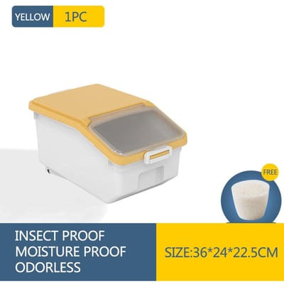 10kg/12.5kg/17.5kg Rijstvat met deksel Insectenwerende rijsttank Meelvat Plastic rijstopslagdoos Verdikte keukenopslagdoos Gereedschapsorganizer 36*24*22.5cm geel