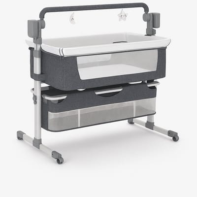 Babybed met schommelfunctie & afstandsbediening - Aanschuifbedje met muziek & muggennet - Kinderbedje - Grijs