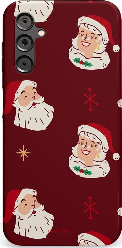 Casetastic hoesje geschikt voor Samsung Galaxy A14 (2023) 5G / Samsung Galaxy A14 (2023) 4G - Dubbellaagse bescherming - Mr. & Ms. Santa - Kerst - Fashion Case - Bordeaux Lichtgrijs Taupe