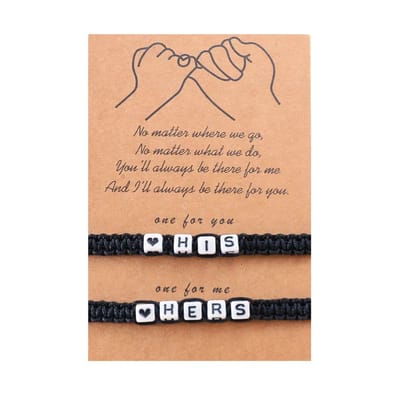 Koppel Armbandjes met "His Hers" - Zwarte Bandjes - Vriendschapsarmbandjes voor Stelletjes op Cadeau kaartje - Pax Amare