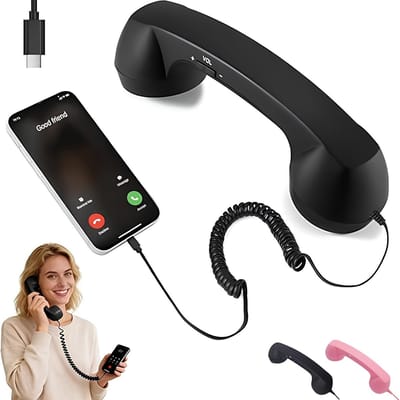 Home & Marker - Retro Telefoonhoorn - Geschikt voor iPhone & Android - Type-C Vaste Aansluiting op Mobiel - Vintage Headset met Volumeregeling - Zwart - RETOTALK
