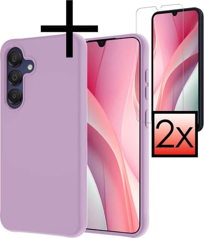 Hoesje - Met 2x Screenprotector - Geschikt voor Samsung Galaxy A15 - Sterk & Shockproof - Back Cover - Siliconen Case - Telefoon Hoes - Lila