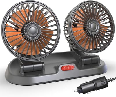 Auto ventilator - dubbele kop auto ventilato- autoventilator - sterke wind met twee snelheden - 24V voertuigvoedingsinterface - 360° draaibaar - autokoelventilator - autoaccessoires - 24V is geschikt voor dieselvoertuigen - Oranje