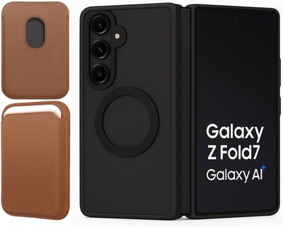 Hoesje + Pasjeshouder geschikt voor Samsung Galaxy Z Fold 7 - Portemonnee geschikt voor MagSafe - Magnetisch - Pasjes Houder - Creditcardhouder - Bruin