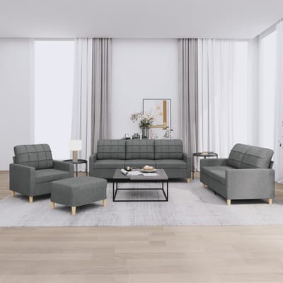 vidaXL - 4-delige - Loungeset - met - kussens - stof - donkergrijs
