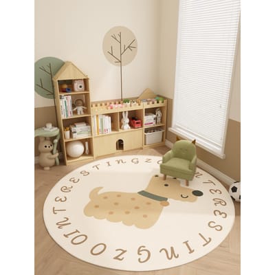 Cartoon Patroon Tapijten voor Woonkamer Crème Stijl Slaapkamer Decoratie Rond Tapijt Verdikt Pluche Kruipmat Pluizig Zacht Lounge Tapijt 80x80CM