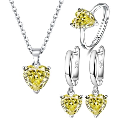 925 Sterling Zilveren Sieradensets Voor Vrouwen Hart Zirkonia Ring Oorbellen Ketting Bruiloft Bruids Elegant Kerstmis Gratis Verzending white