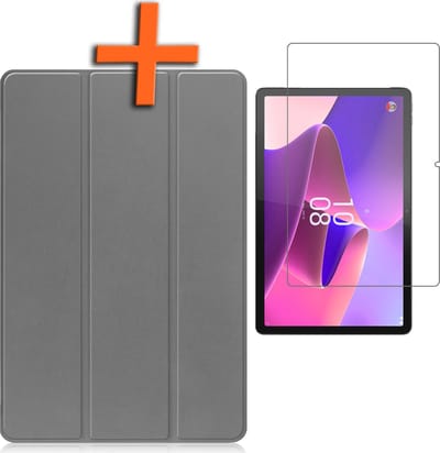 Hoesje - Geschikt voor Lenovo Tab P11 Pro - Met Screenprotector - Trifold Bookcase - Hard Cover Case - Met Uitsparing Geschikt voor Lenovo Pen - Hardcover Book - Tablet Hoes - Grijs