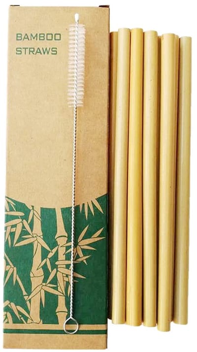 Dailygoods - 10 Stuks Bamboe Drinkrietjes met Reinigingsborstel