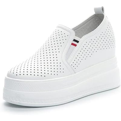 9cm Echte Lederen Dames Schoenen Lente Zomer Dikke Zool Instappers Witte Schoenen All-match Sleehak Casual Schoenen Sneakers 34