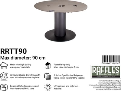 Raffles Covers Beschermhoes rond tuintafelblad - ⌀ 90 H: 5 cm - RRTT90 - Waterdicht - UV-bestendig - Elastische zoom - Beschermhoes tuinmeubelen - Tuintafelbladhoes