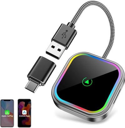 ESSGOO 2 in 1 CarPlay Dongle - Draadloos CarPlay & Android Auto - 2026 Nieuwste - Muziekritme Lichtshow