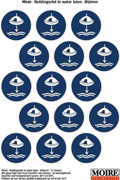 Pictogram sticker 75 stuks M040 - Reddingsvlot te water laten - 50 x 50 mm - 15 stickers op 1 vel